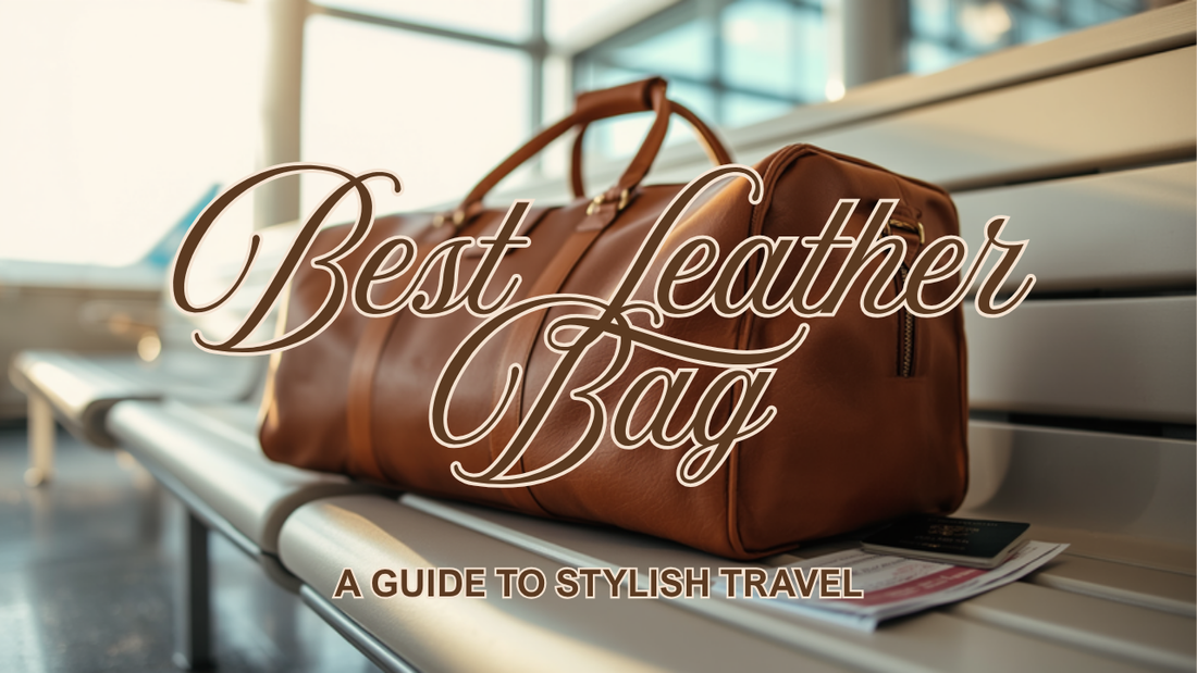 Best leather bag for travel — a Frounder tan leather weekender duffel with a passport and boarding pass before a flight