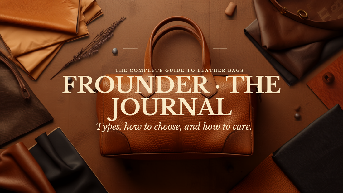 The Complete Guide to Leather Bags — Frounder Journal, featuring a tan leather bag