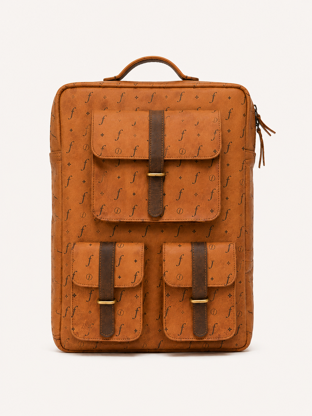 Frounder Atlas Backpack premium leather front view with brass hardware
