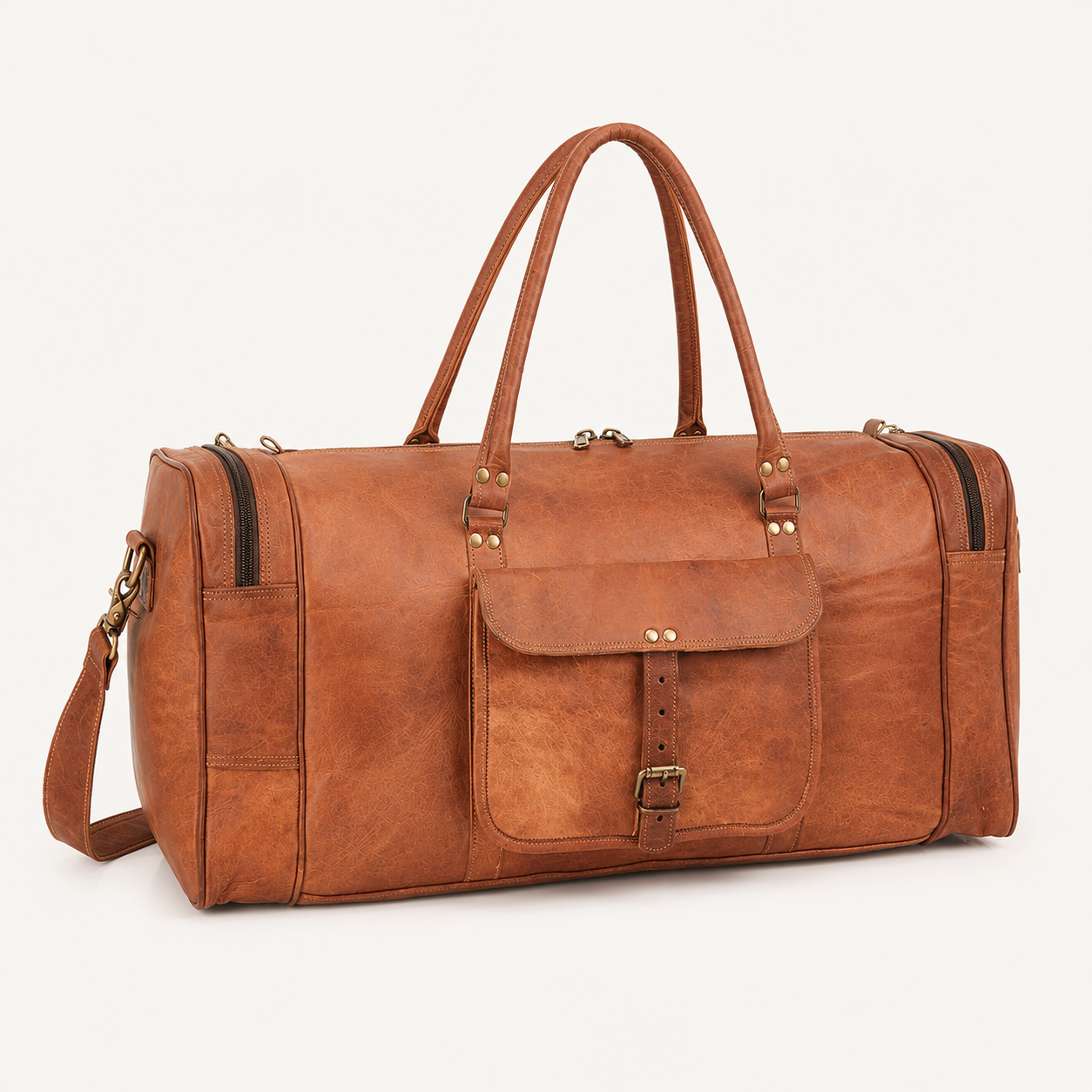 Frounder Hunter leather weekender duffel packed for a trip