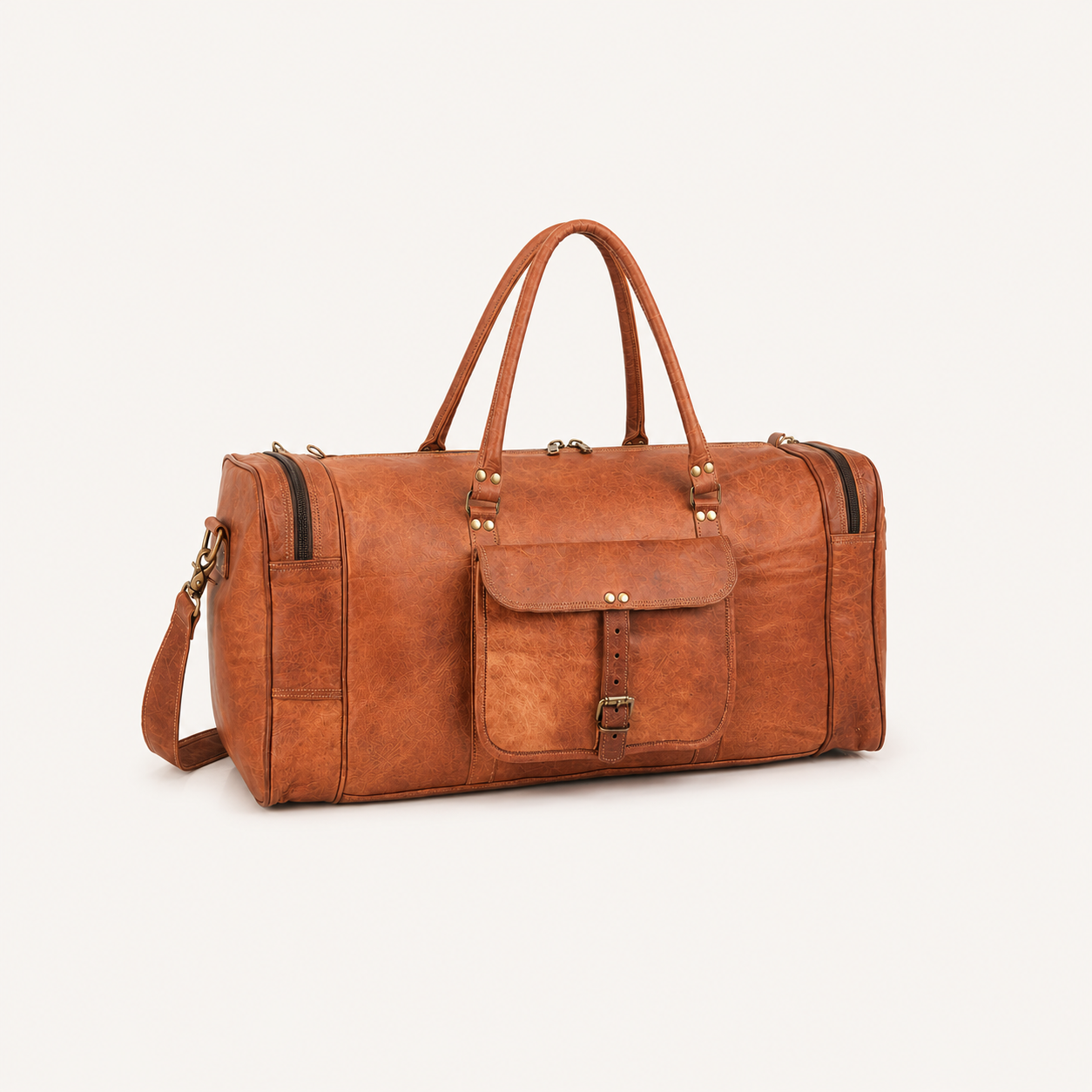 Frounder Hunter leather weekender duffel bag with brass hardware