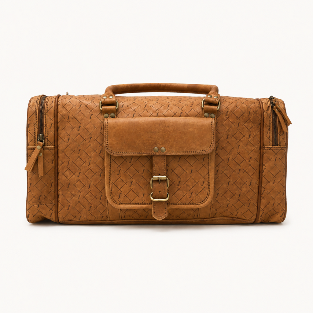 Brown Leather Duffle bag front