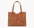 Brown leather tote bag with monogram pattern