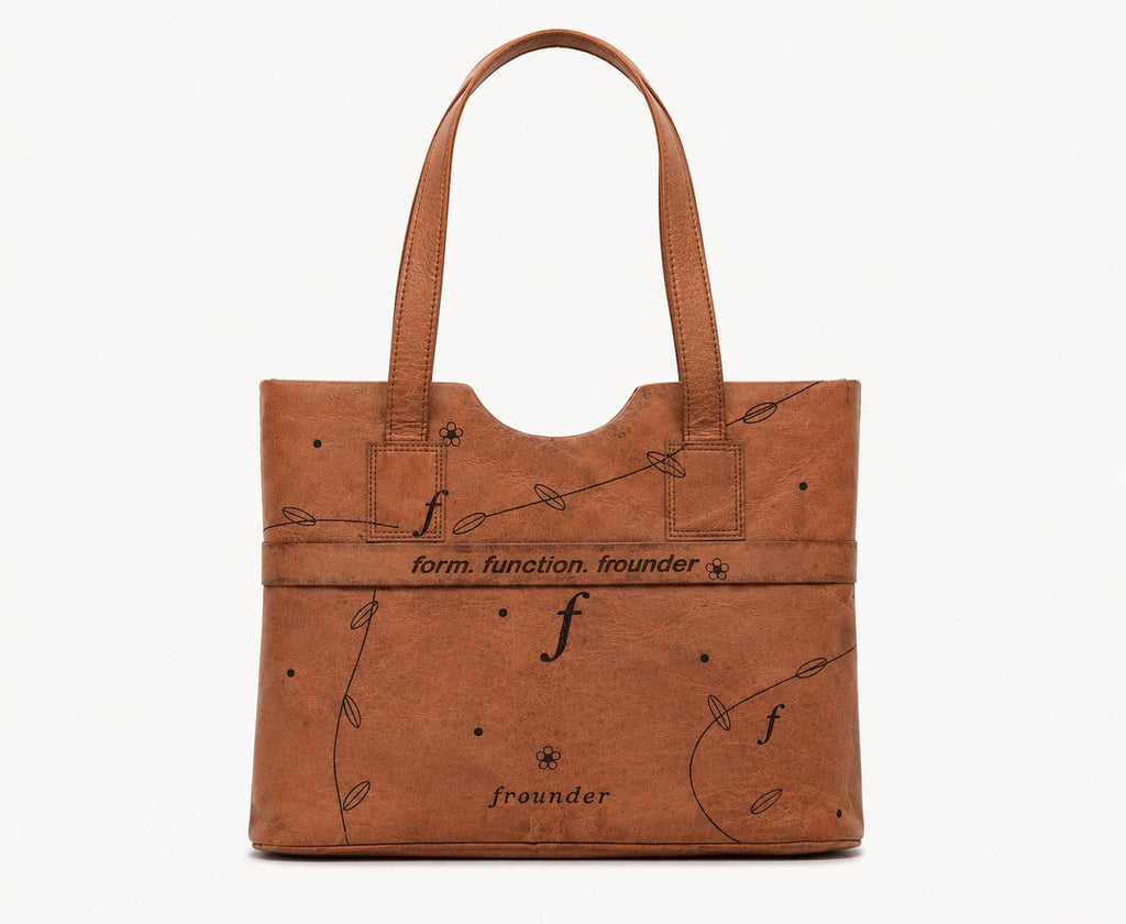 Brown tote bag with branding