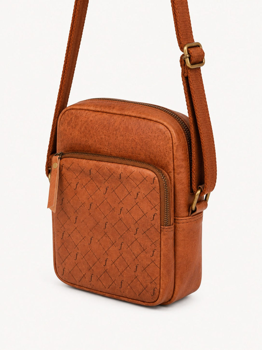 Brown crossbody bag with woven pattern