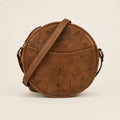 Brown round leather crossbody bag