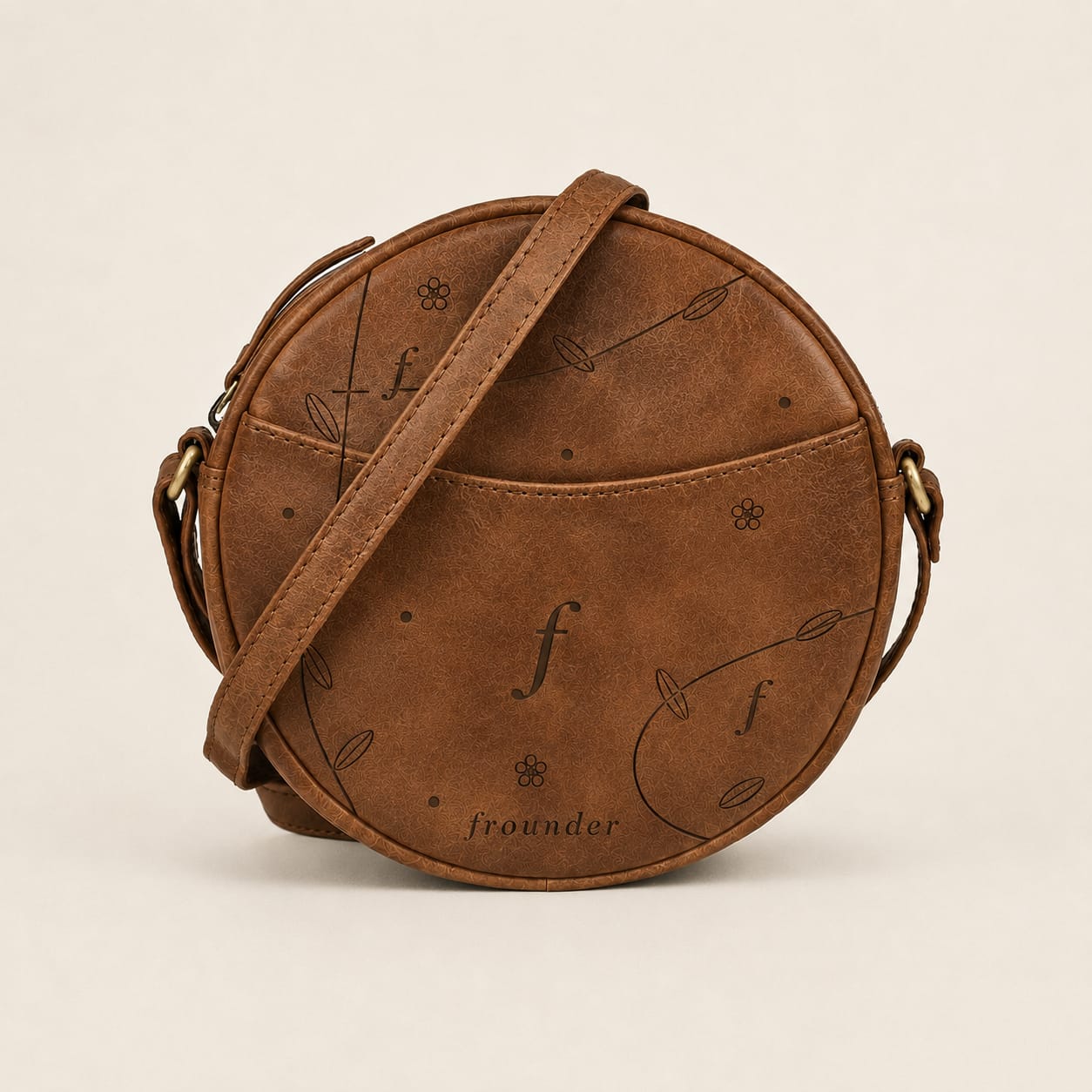 Brown round leather crossbody bag