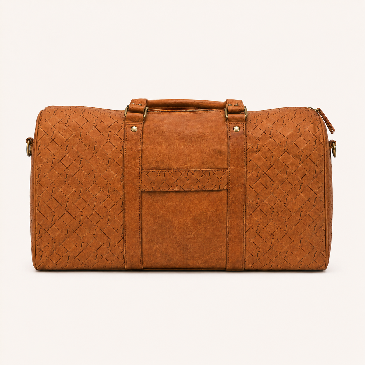 Brown textured duffel bag front