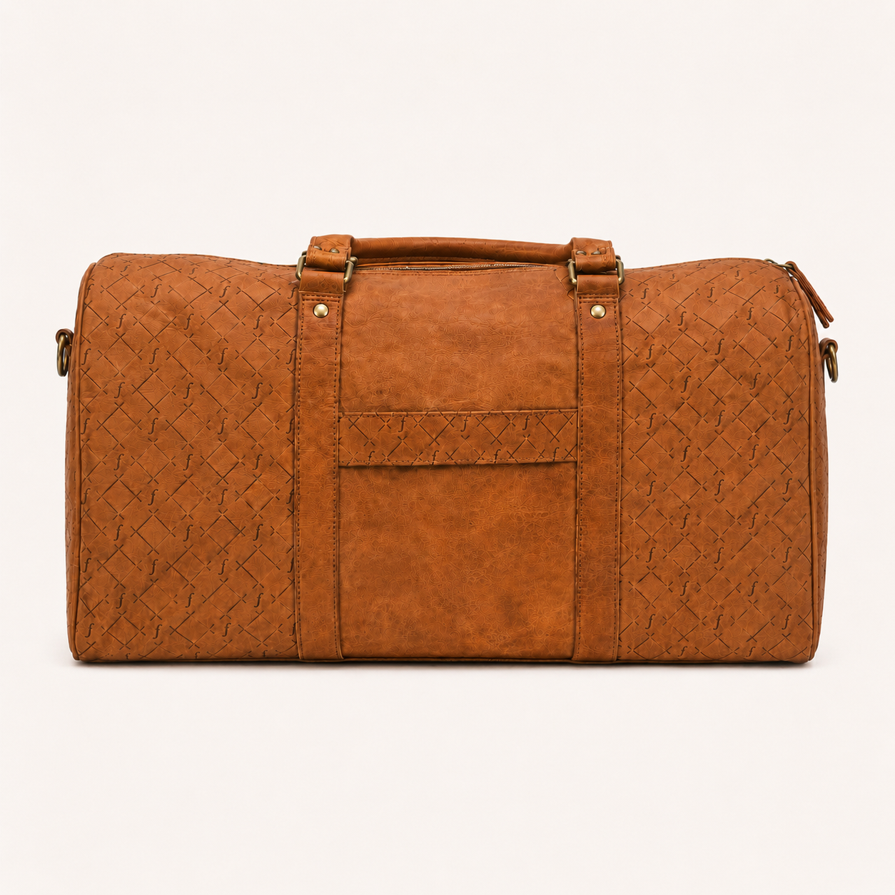 Brown textured duffel bag side