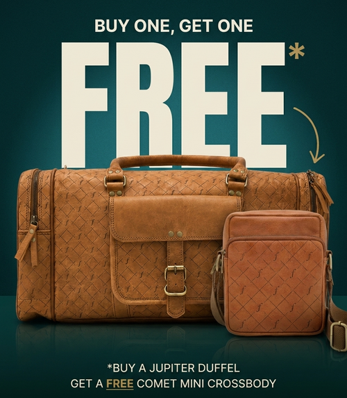 Frounder Jupiter Duffel and Comet Mini Crossbody bundle leather duo
