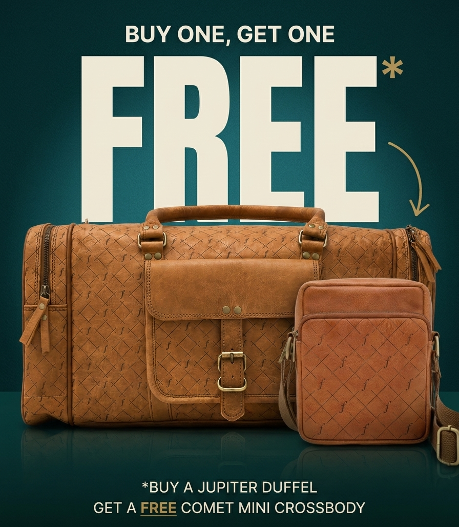 Frounder Jupiter Duffel and Comet Mini Crossbody bundle leather duo
