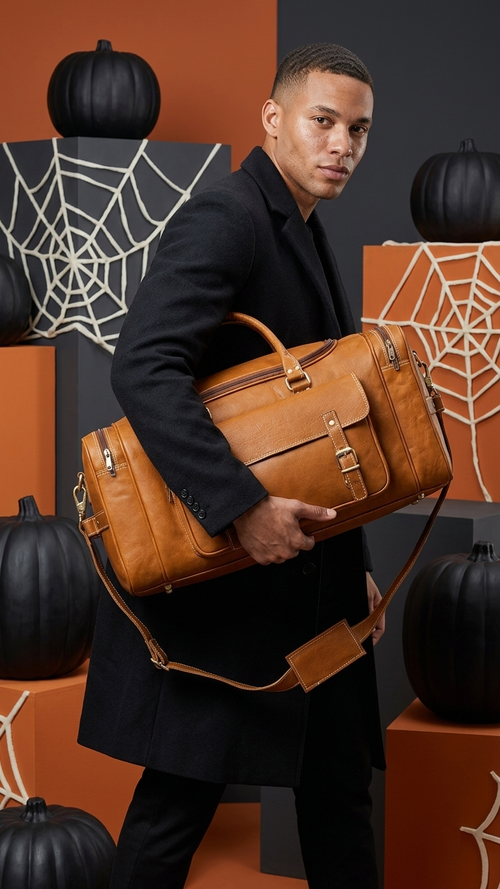 Frounder Alpha leather travel duffel bag side view